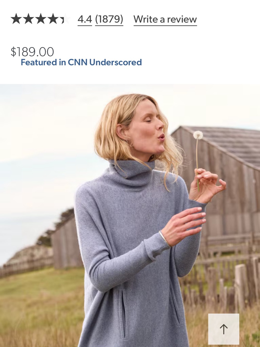 Garnet Hill Gray Cashmere Turtleneck Pocket Sweater - Picture 11 of 11